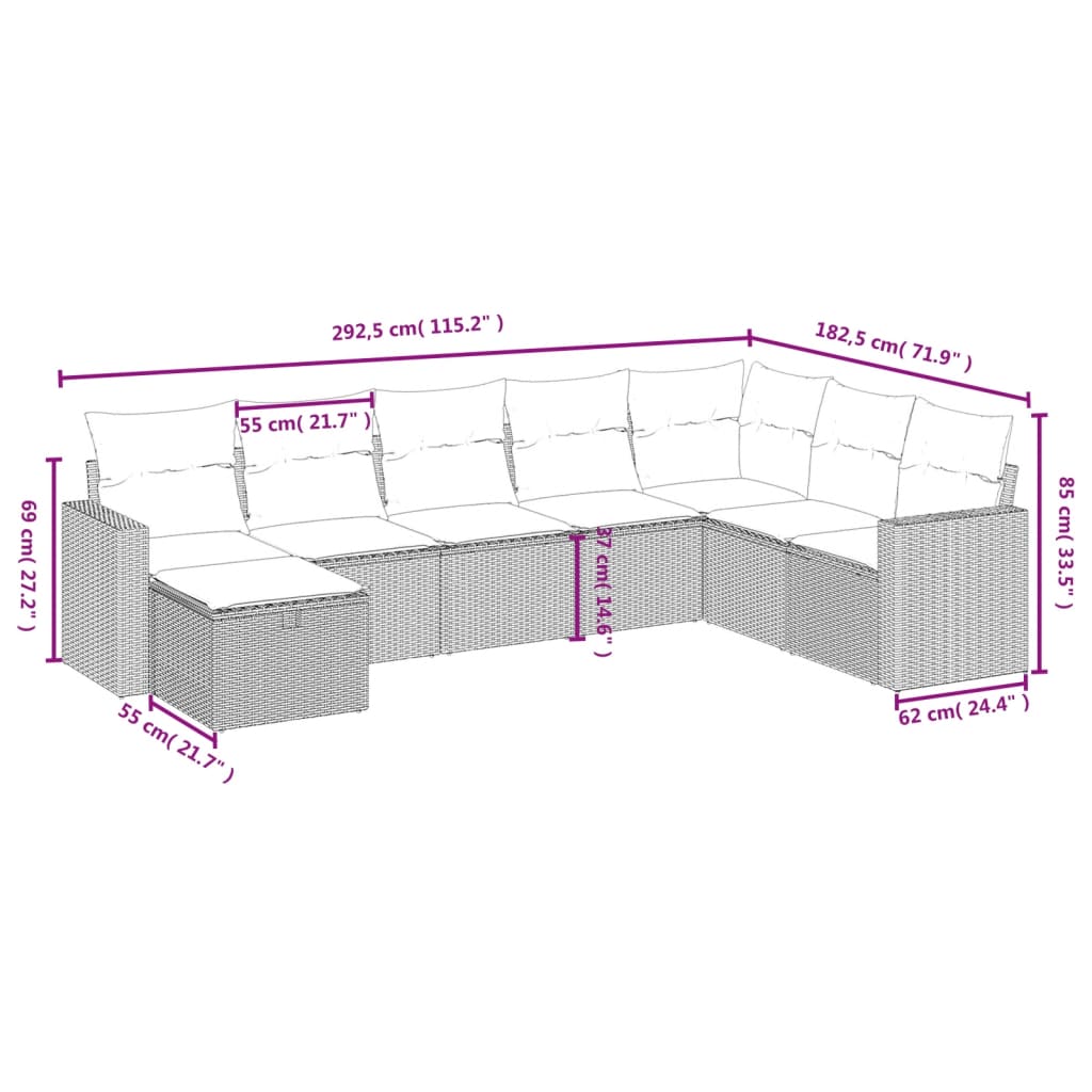 8-delige Loungeset met kussens poly rattan lichtgrijs Tuinsets | Creëer jouw Trendy Thuis | Gratis bezorgd & Retour | Trendy.nl