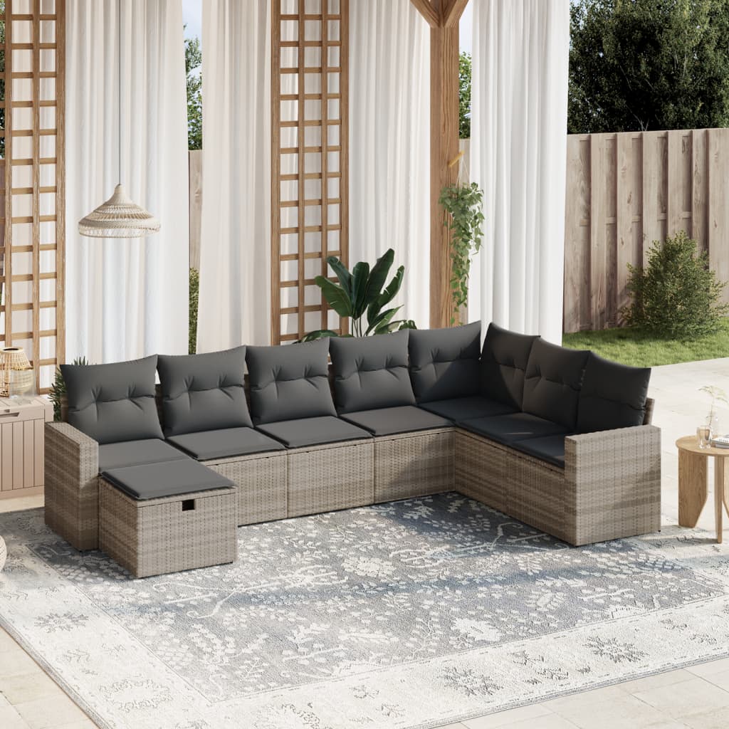 8-delige Loungeset met kussens poly rattan lichtgrijs Tuinsets | Creëer jouw Trendy Thuis | Gratis bezorgd & Retour | Trendy.nl