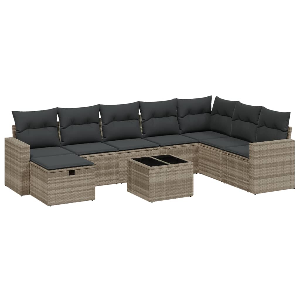 9-delige Loungeset met kussens poly rattan lichtgrijs Tuinsets | Creëer jouw Trendy Thuis | Gratis bezorgd & Retour | Trendy.nl