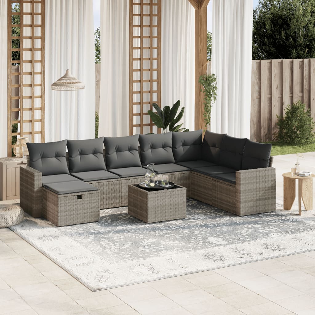 9-delige Loungeset met kussens poly rattan lichtgrijs Tuinsets | Creëer jouw Trendy Thuis | Gratis bezorgd & Retour | Trendy.nl