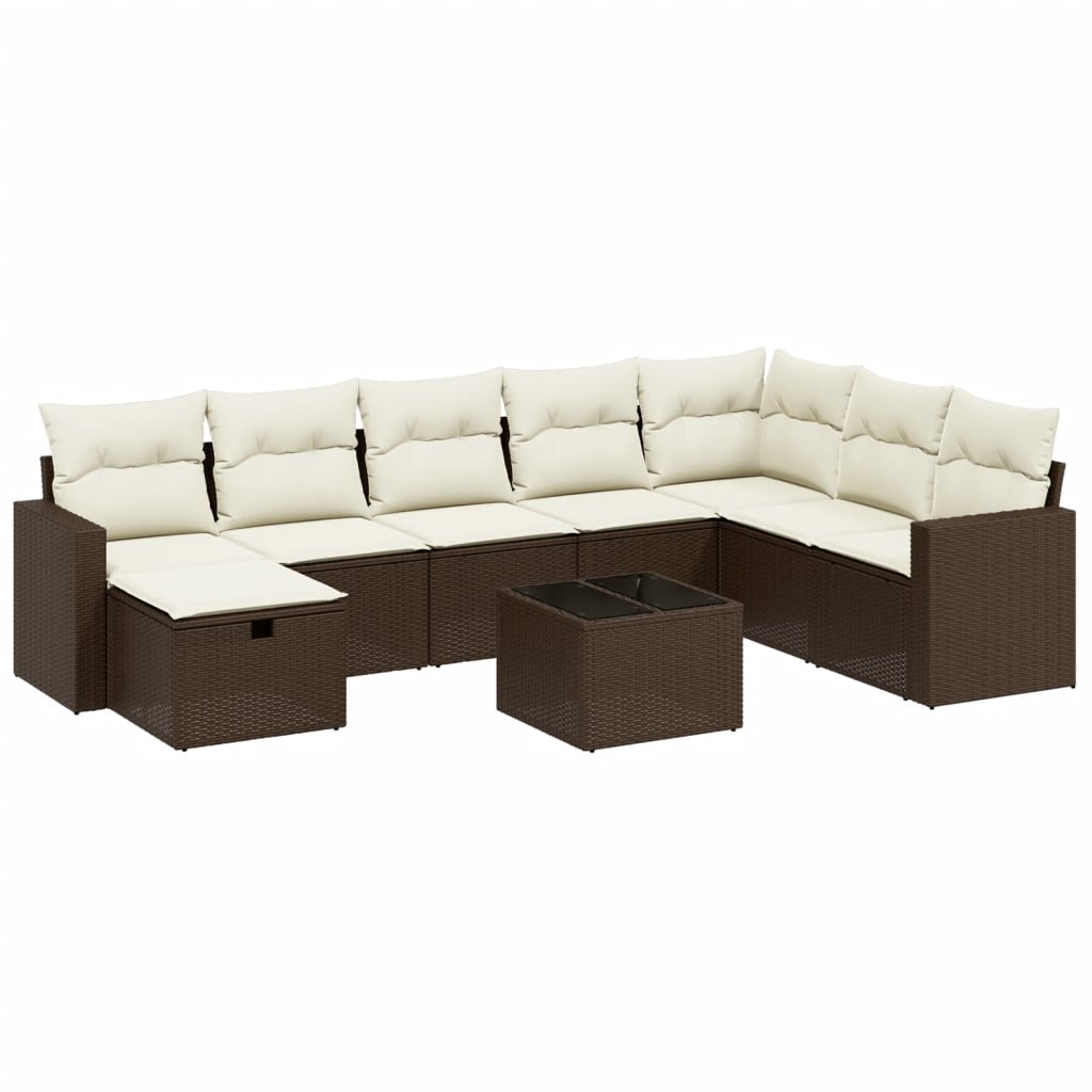 9-delige Loungeset met kussens poly rattan bruin