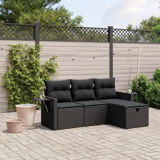 4-delige Loungeset met kussens poly rattan zwart Tuinsets | Creëer jouw Trendy Thuis | Gratis bezorgd & Retour | Trendy.nl