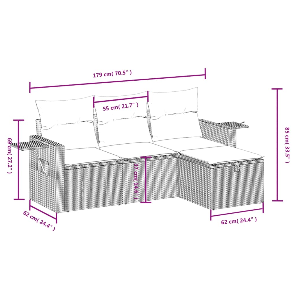 4-delige Loungeset met kussens poly rattan zwart Tuinsets | Creëer jouw Trendy Thuis | Gratis bezorgd & Retour | Trendy.nl