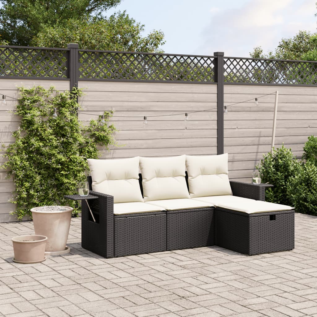 4-delige Loungeset met kussens poly rattan zwart Tuinsets | Creëer jouw Trendy Thuis | Gratis bezorgd & Retour | Trendy.nl