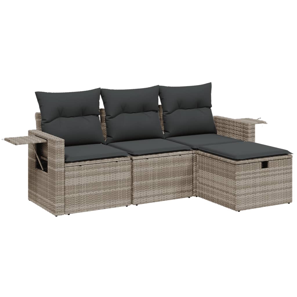 4-delige Loungeset met kussens poly rattan lichtgrijs Tuinsets | Creëer jouw Trendy Thuis | Gratis bezorgd & Retour | Trendy.nl