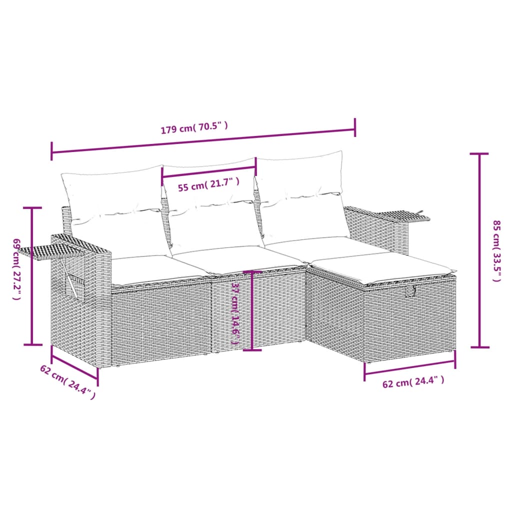 4-delige Loungeset met kussens poly rattan lichtgrijs Tuinsets | Creëer jouw Trendy Thuis | Gratis bezorgd & Retour | Trendy.nl