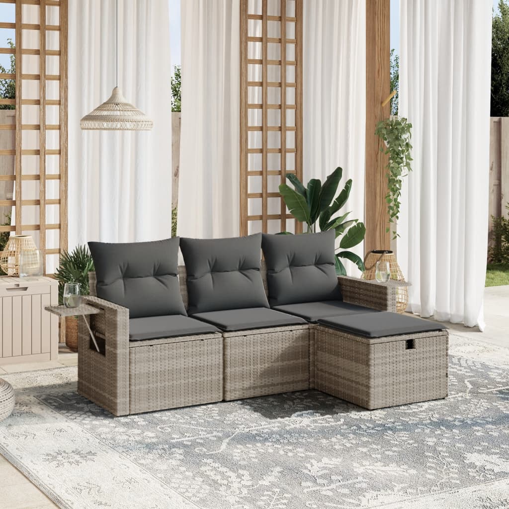 4-delige Loungeset met kussens poly rattan lichtgrijs Tuinsets | Creëer jouw Trendy Thuis | Gratis bezorgd & Retour | Trendy.nl