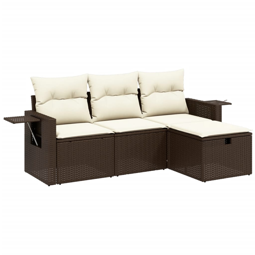 4-delige Loungeset met kussens poly rattan bruin Tuinsets | Creëer jouw Trendy Thuis | Gratis bezorgd & Retour | Trendy.nl