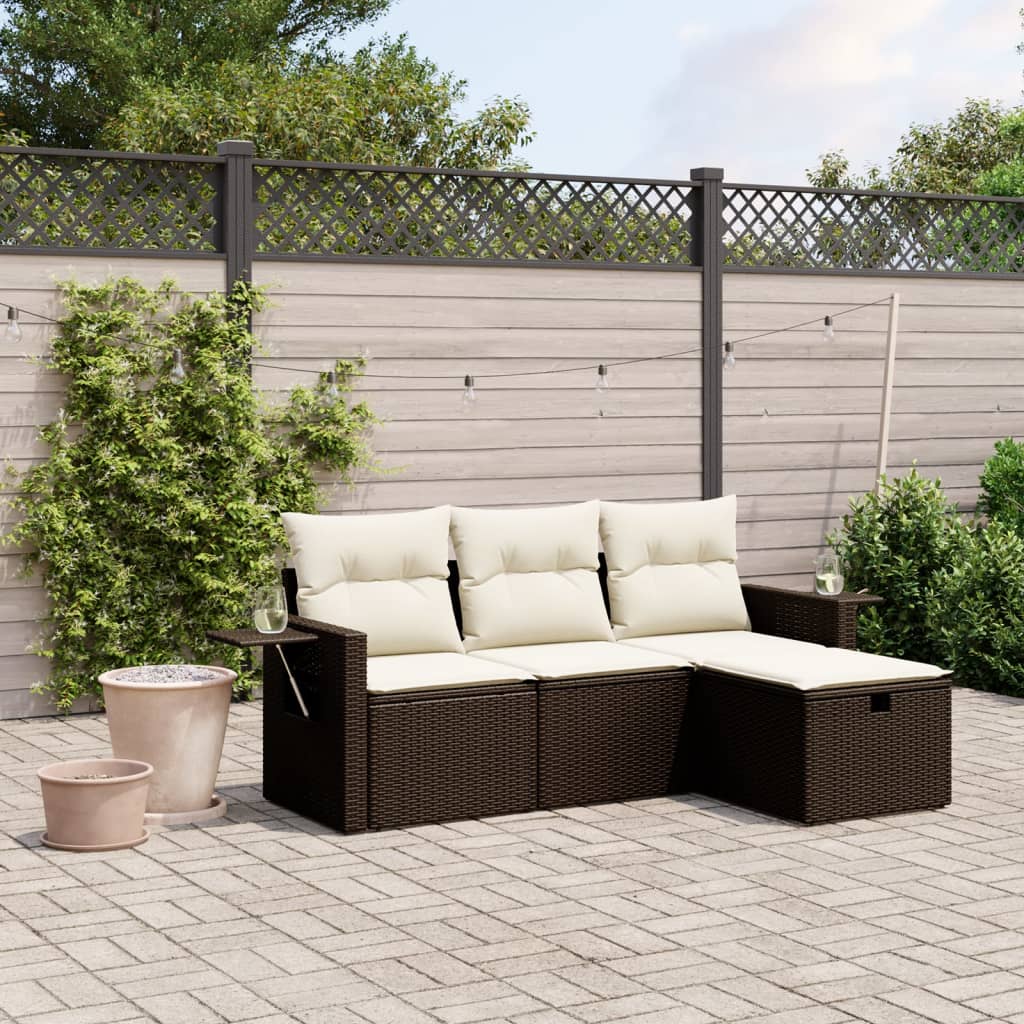 4-delige Loungeset met kussens poly rattan bruin Tuinsets | Creëer jouw Trendy Thuis | Gratis bezorgd & Retour | Trendy.nl