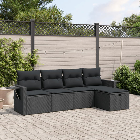 5-delige Loungeset met kussens poly rattan zwart Tuinsets | Creëer jouw Trendy Thuis | Gratis bezorgd & Retour | Trendy.nl