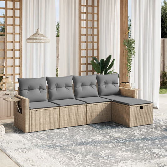 5-delige Loungeset met kussens poly rattan gemengd beige Tuinsets | Creëer jouw Trendy Thuis | Gratis bezorgd & Retour | Trendy.nl