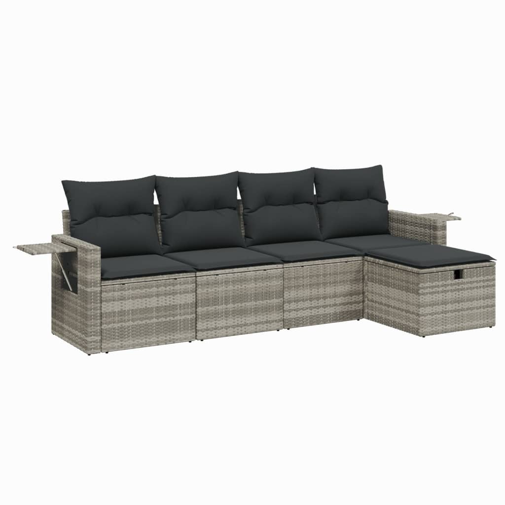 5-delige Loungeset met kussens poly rattan lichtgrijs Tuinsets | Creëer jouw Trendy Thuis | Gratis bezorgd & Retour | Trendy.nl