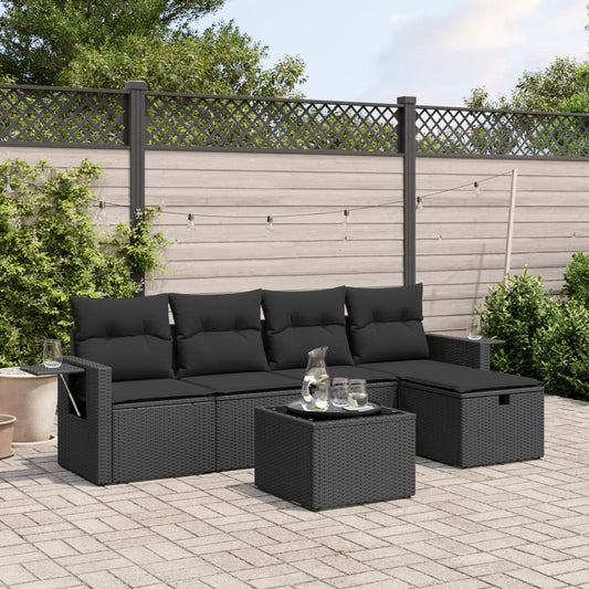 6-delige Loungeset met kussens poly rattan zwart Tuinsets | Creëer jouw Trendy Thuis | Gratis bezorgd & Retour | Trendy.nl