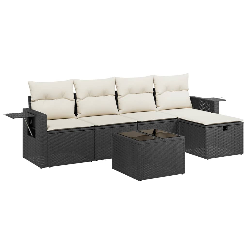 6-delige Loungeset met kussens poly rattan zwart Tuinsets | Creëer jouw Trendy Thuis | Gratis bezorgd & Retour | Trendy.nl