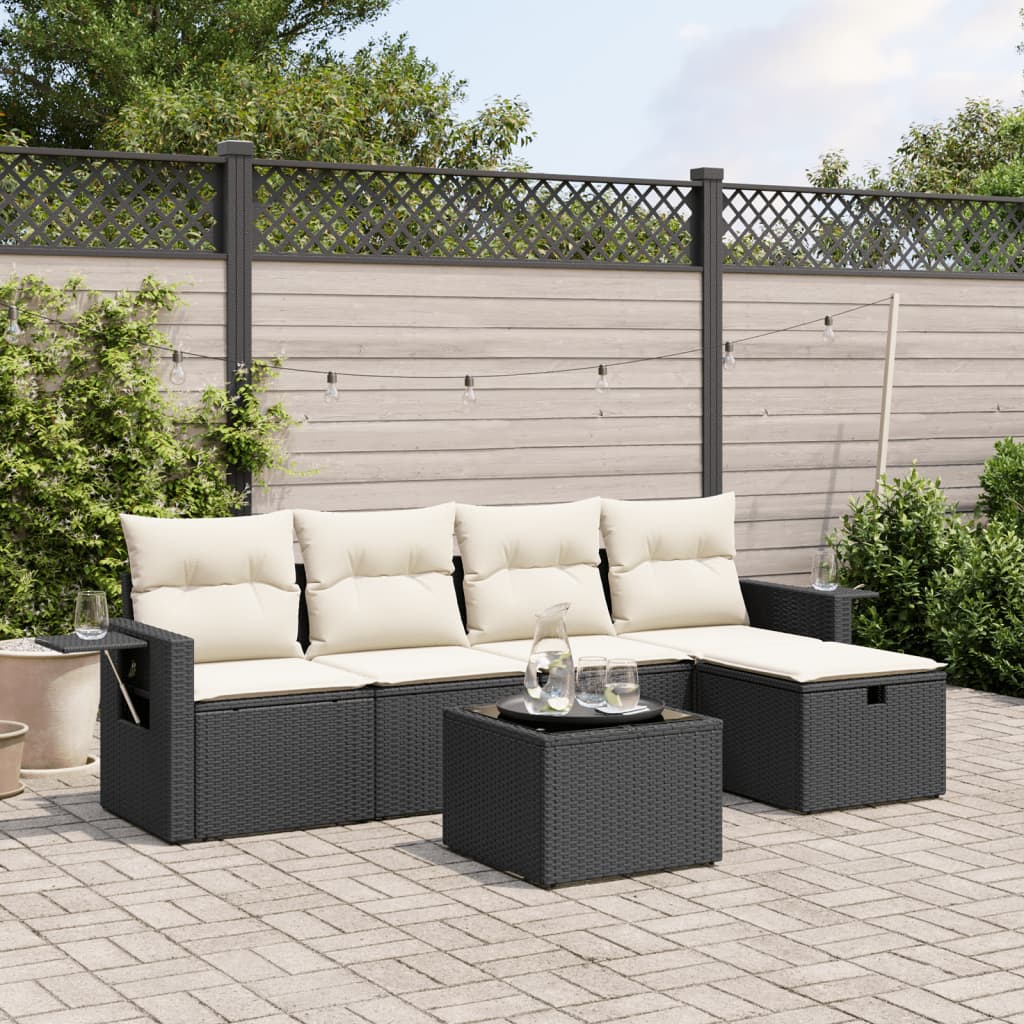 6-delige Loungeset met kussens poly rattan zwart Tuinsets | Creëer jouw Trendy Thuis | Gratis bezorgd & Retour | Trendy.nl