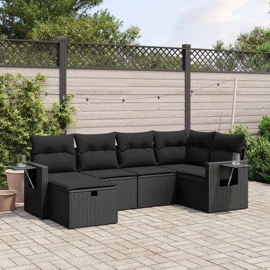 6-delige Loungeset met kussens poly rattan zwart Tuinsets | Creëer jouw Trendy Thuis | Gratis bezorgd & Retour | Trendy.nl