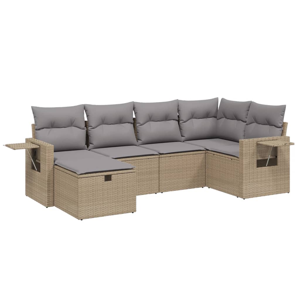 6-delige Loungeset met kussens poly rattan gemengd beige Tuinsets | Creëer jouw Trendy Thuis | Gratis bezorgd & Retour | Trendy.nl