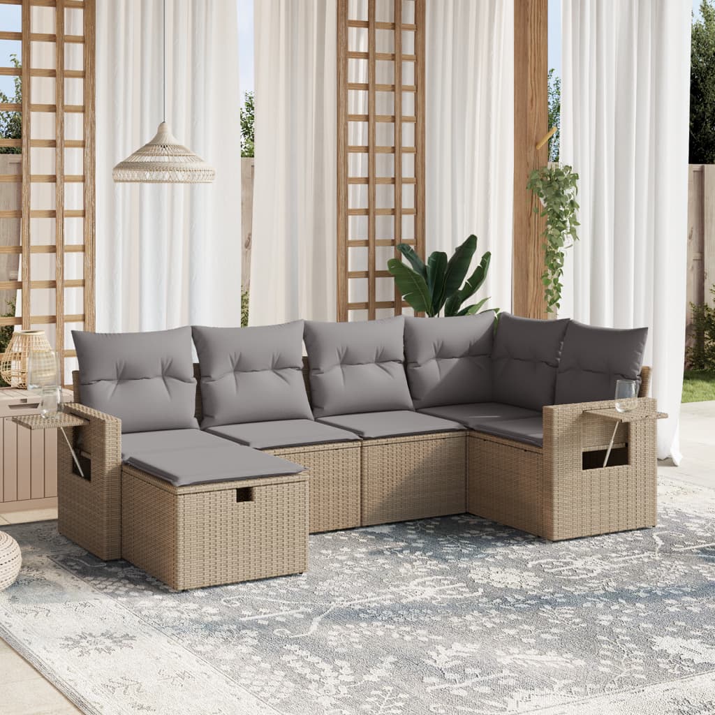 6-delige Loungeset met kussens poly rattan gemengd beige Tuinsets | Creëer jouw Trendy Thuis | Gratis bezorgd & Retour | Trendy.nl