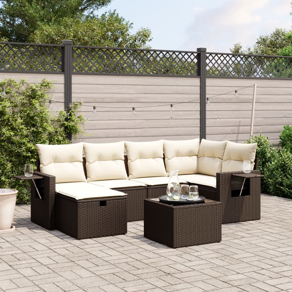 6-delige Loungeset met kussens poly rattan bruin Tuinsets | Creëer jouw Trendy Thuis | Gratis bezorgd & Retour | Trendy.nl