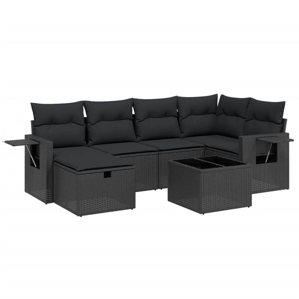 7-delige Loungeset met kussens poly rattan zwart Tuinsets | Creëer jouw Trendy Thuis | Gratis bezorgd & Retour | Trendy.nl