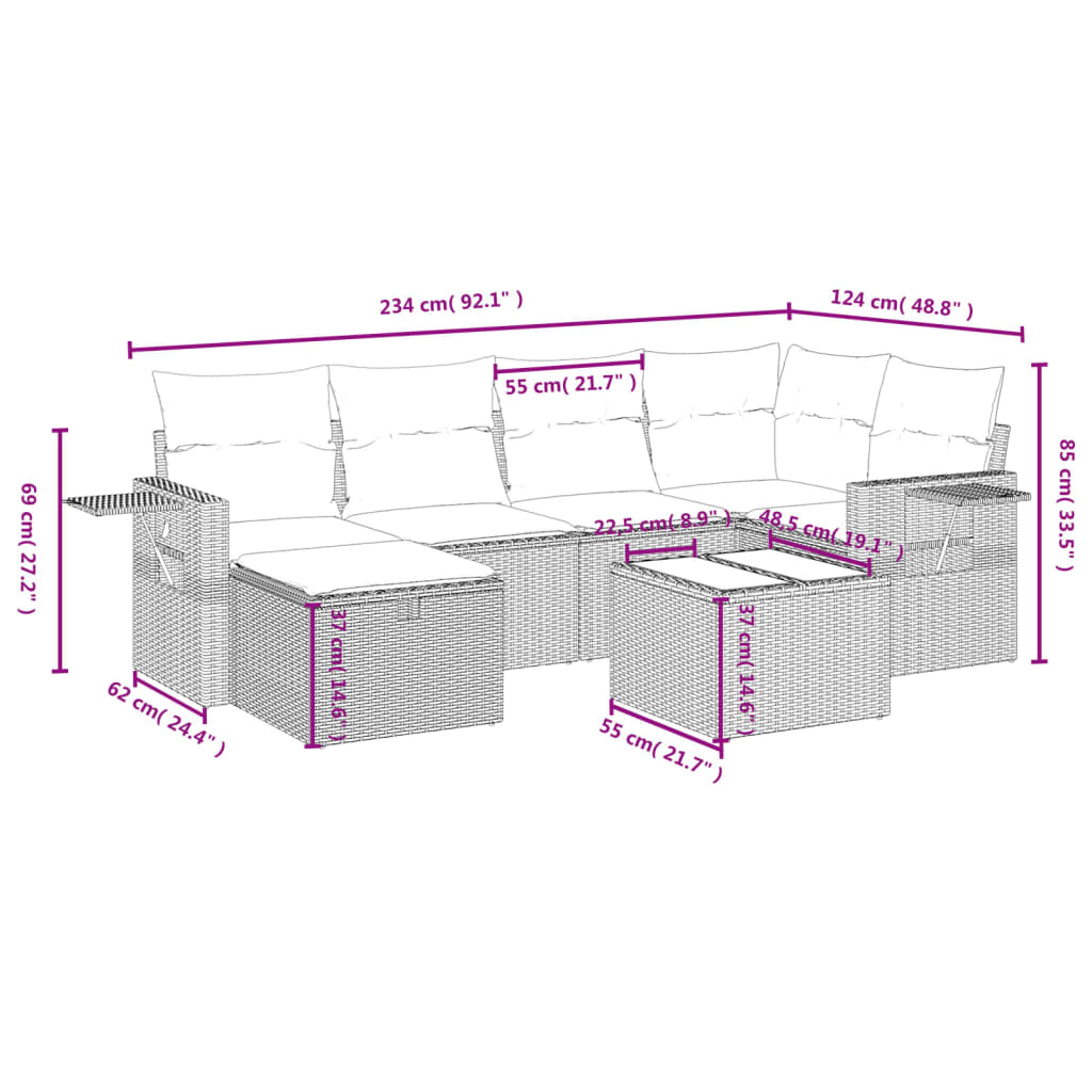 7-delige Loungeset met kussens poly rattan zwart Tuinsets | Creëer jouw Trendy Thuis | Gratis bezorgd & Retour | Trendy.nl