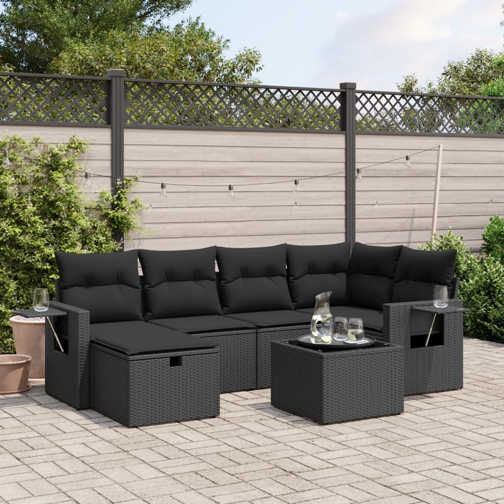 7-delige Loungeset met kussens poly rattan zwart Tuinsets | Creëer jouw Trendy Thuis | Gratis bezorgd & Retour | Trendy.nl