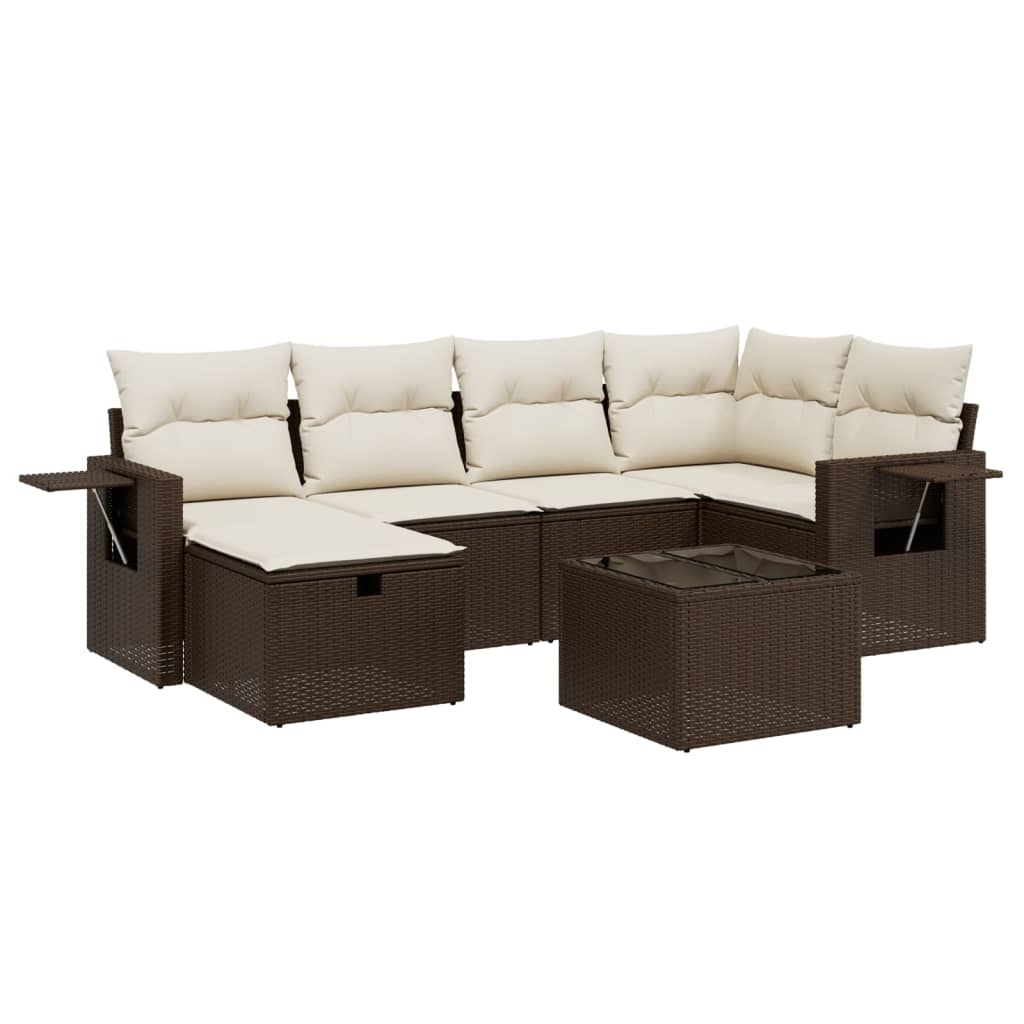 7-delige Loungeset met kussens poly rattan bruin