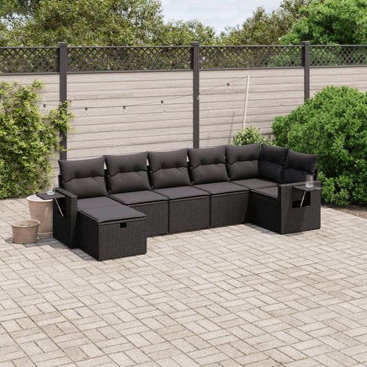 7-delige Loungeset met kussens poly rattan zwart Tuinsets | Creëer jouw Trendy Thuis | Gratis bezorgd & Retour | Trendy.nl