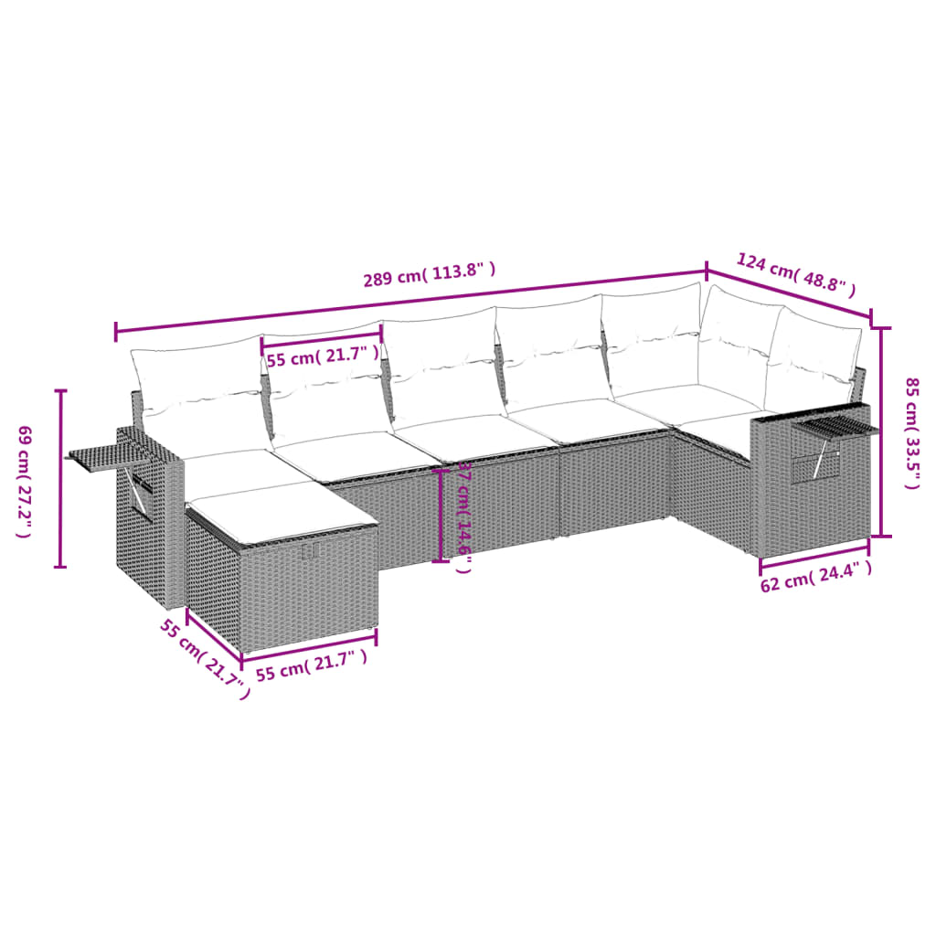 7-delige Loungeset met kussens poly rattan zwart Tuinsets | Creëer jouw Trendy Thuis | Gratis bezorgd & Retour | Trendy.nl