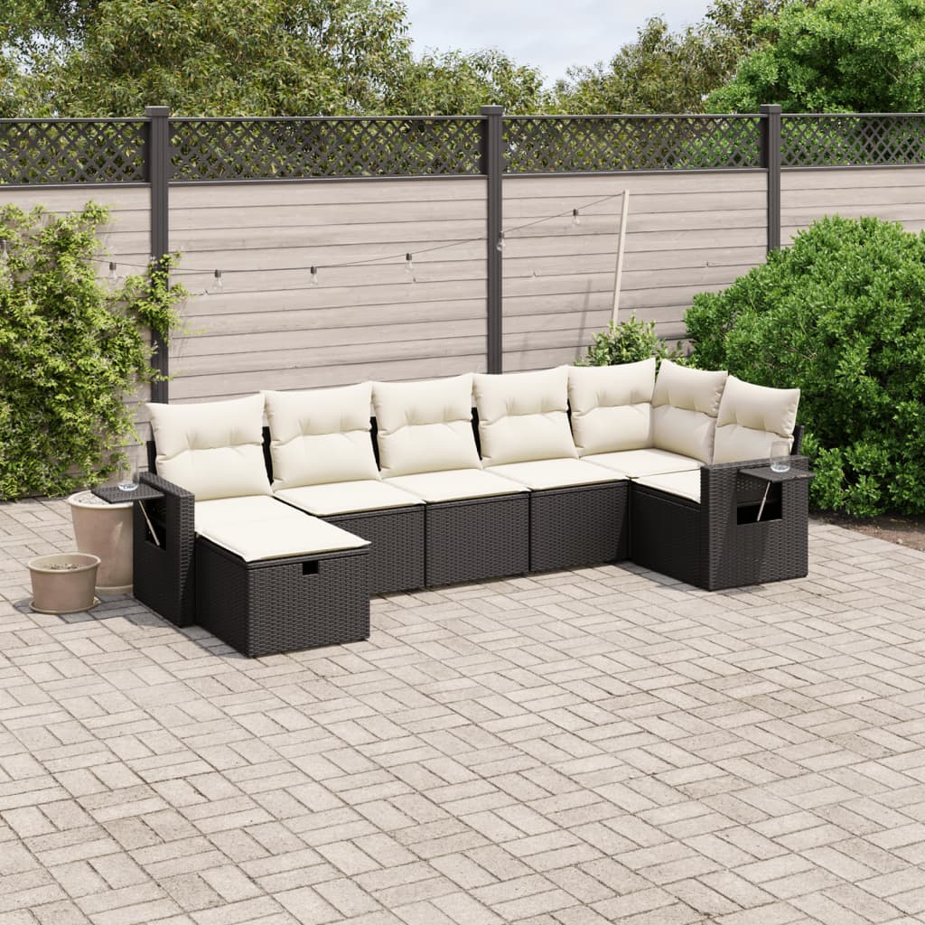 7-delige Loungeset met kussens poly rattan zwart Tuinsets | Creëer jouw Trendy Thuis | Gratis bezorgd & Retour | Trendy.nl