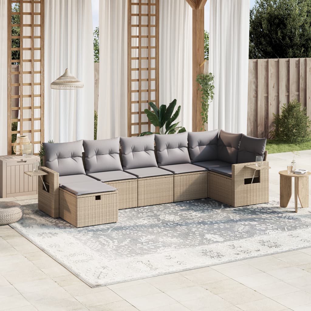 7-delige Loungeset met kussens poly rattan gemengd beige Tuinsets | Creëer jouw Trendy Thuis | Gratis bezorgd & Retour | Trendy.nl