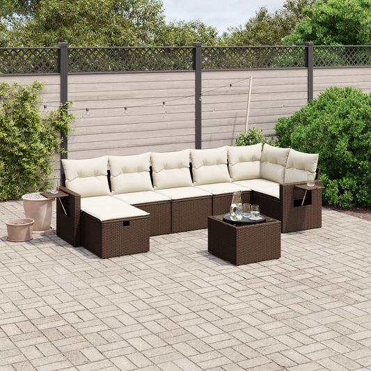 8-delige Loungeset met kussens poly rattan bruin