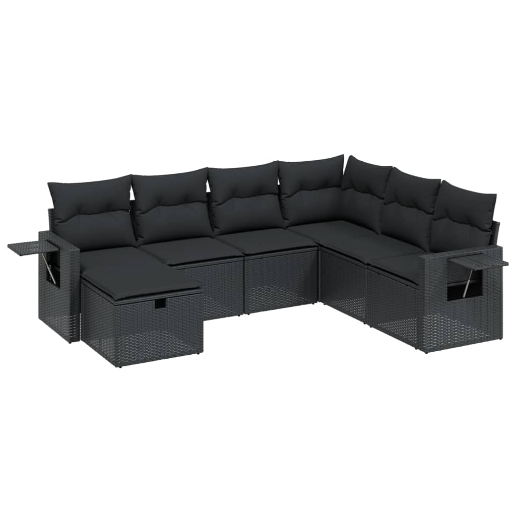 7-delige Loungeset met kussens poly rattan zwart Tuinsets | Creëer jouw Trendy Thuis | Gratis bezorgd & Retour | Trendy.nl