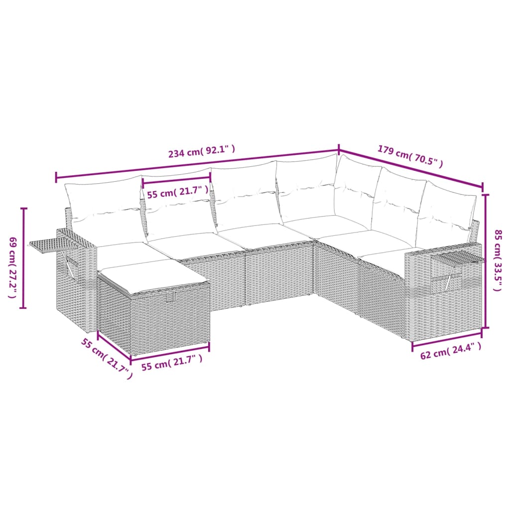 7-delige Loungeset met kussens poly rattan zwart Tuinsets | Creëer jouw Trendy Thuis | Gratis bezorgd & Retour | Trendy.nl