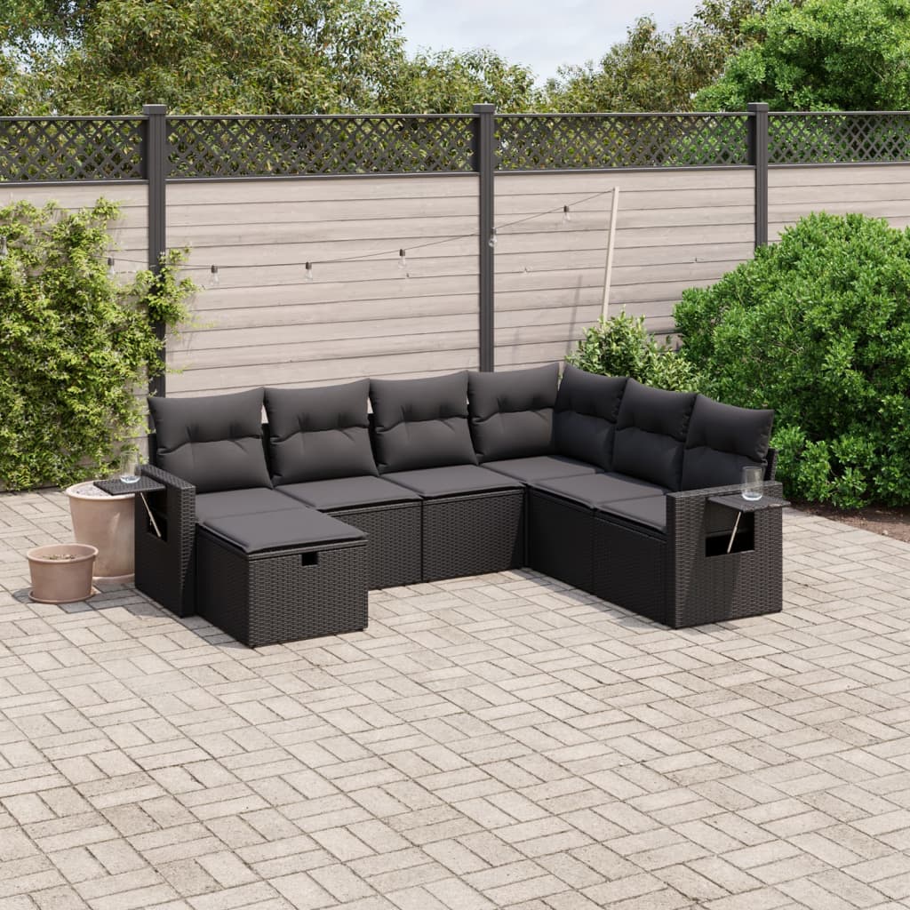 7-delige Loungeset met kussens poly rattan zwart Tuinsets | Creëer jouw Trendy Thuis | Gratis bezorgd & Retour | Trendy.nl