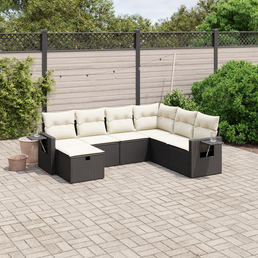 7-delige Loungeset met kussens poly rattan zwart Tuinsets | Creëer jouw Trendy Thuis | Gratis bezorgd & Retour | Trendy.nl