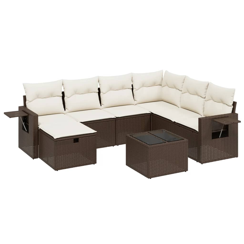 8-delige Loungeset met kussens poly rattan bruin