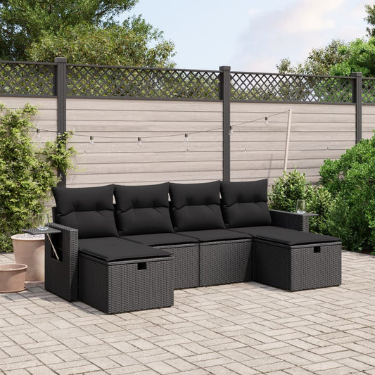 6-delige Loungeset met kussens poly rattan zwart Tuinsets | Creëer jouw Trendy Thuis | Gratis bezorgd & Retour | Trendy.nl