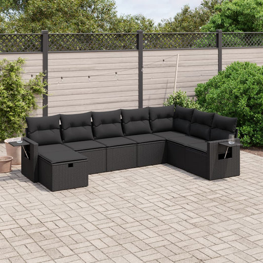 8-delige Loungeset met kussens poly rattan zwart Tuinsets | Creëer jouw Trendy Thuis | Gratis bezorgd & Retour | Trendy.nl