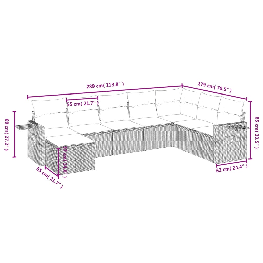 8-delige Loungeset met kussens poly rattan zwart Tuinsets | Creëer jouw Trendy Thuis | Gratis bezorgd & Retour | Trendy.nl