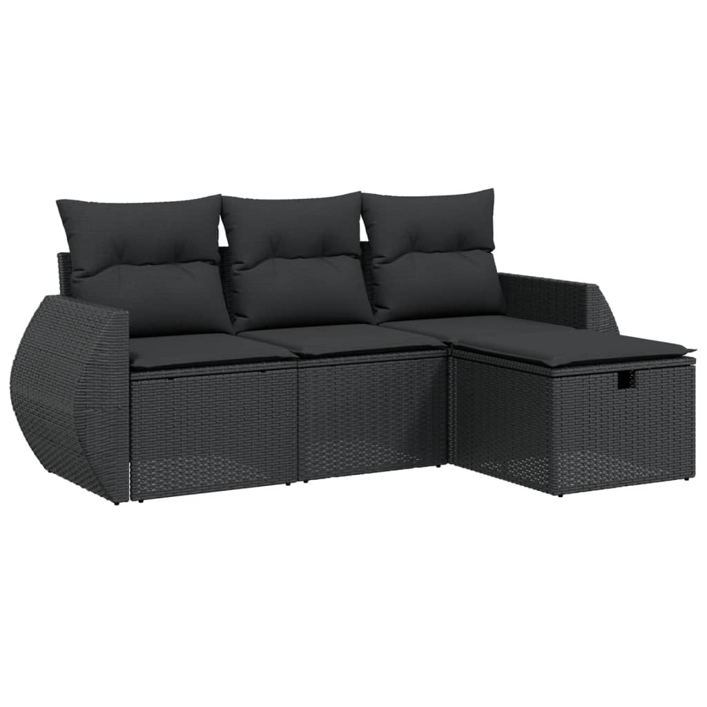 4-delige Loungeset met kussens poly rattan zwart Tuinsets | Creëer jouw Trendy Thuis | Gratis bezorgd & Retour | Trendy.nl