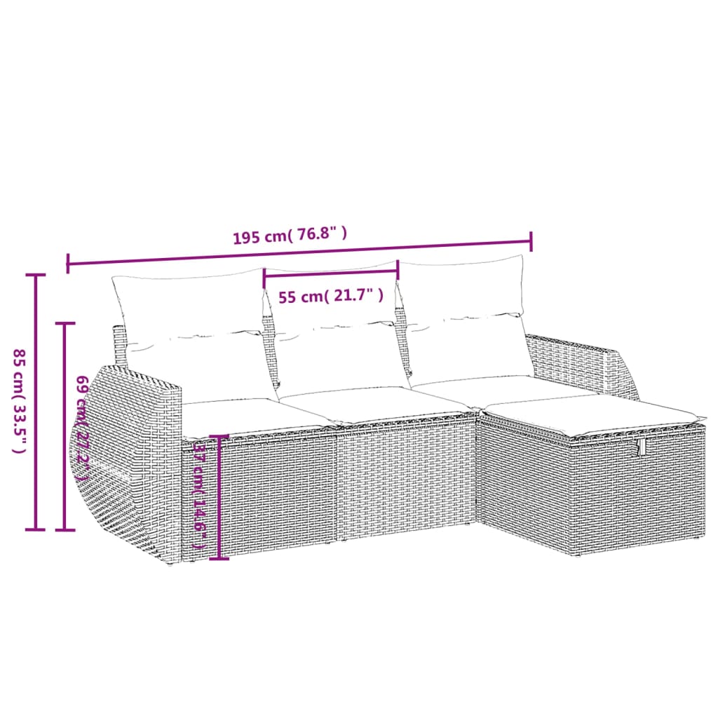 4-delige Loungeset met kussens poly rattan zwart Tuinsets | Creëer jouw Trendy Thuis | Gratis bezorgd & Retour | Trendy.nl