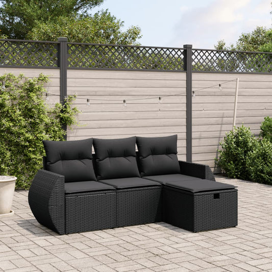 4-delige Loungeset met kussens poly rattan zwart Tuinsets | Creëer jouw Trendy Thuis | Gratis bezorgd & Retour | Trendy.nl