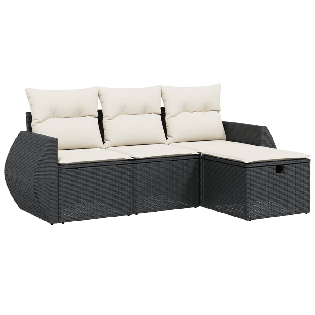 4-delige Loungeset met kussens poly rattan zwart Tuinsets | Creëer jouw Trendy Thuis | Gratis bezorgd & Retour | Trendy.nl