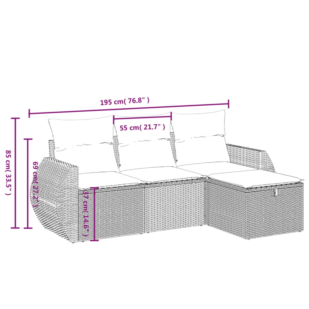 4-delige Loungeset met kussens poly rattan zwart Tuinsets | Creëer jouw Trendy Thuis | Gratis bezorgd & Retour | Trendy.nl