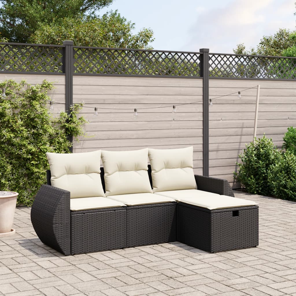 4-delige Loungeset met kussens poly rattan zwart Tuinsets | Creëer jouw Trendy Thuis | Gratis bezorgd & Retour | Trendy.nl