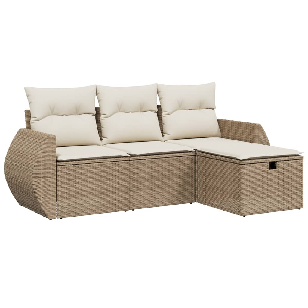 4-delige Loungeset met kussens poly rattan beige