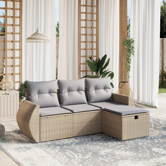 4-delige Loungeset met kussens poly rattan gemengd beige Tuinsets | Creëer jouw Trendy Thuis | Gratis bezorgd & Retour | Trendy.nl