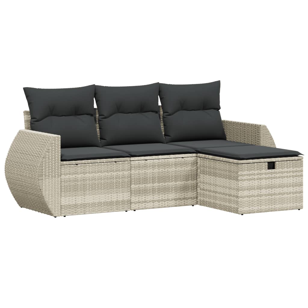 4-delige Loungeset met kussens poly rattan lichtgrijs Tuinsets | Creëer jouw Trendy Thuis | Gratis bezorgd & Retour | Trendy.nl