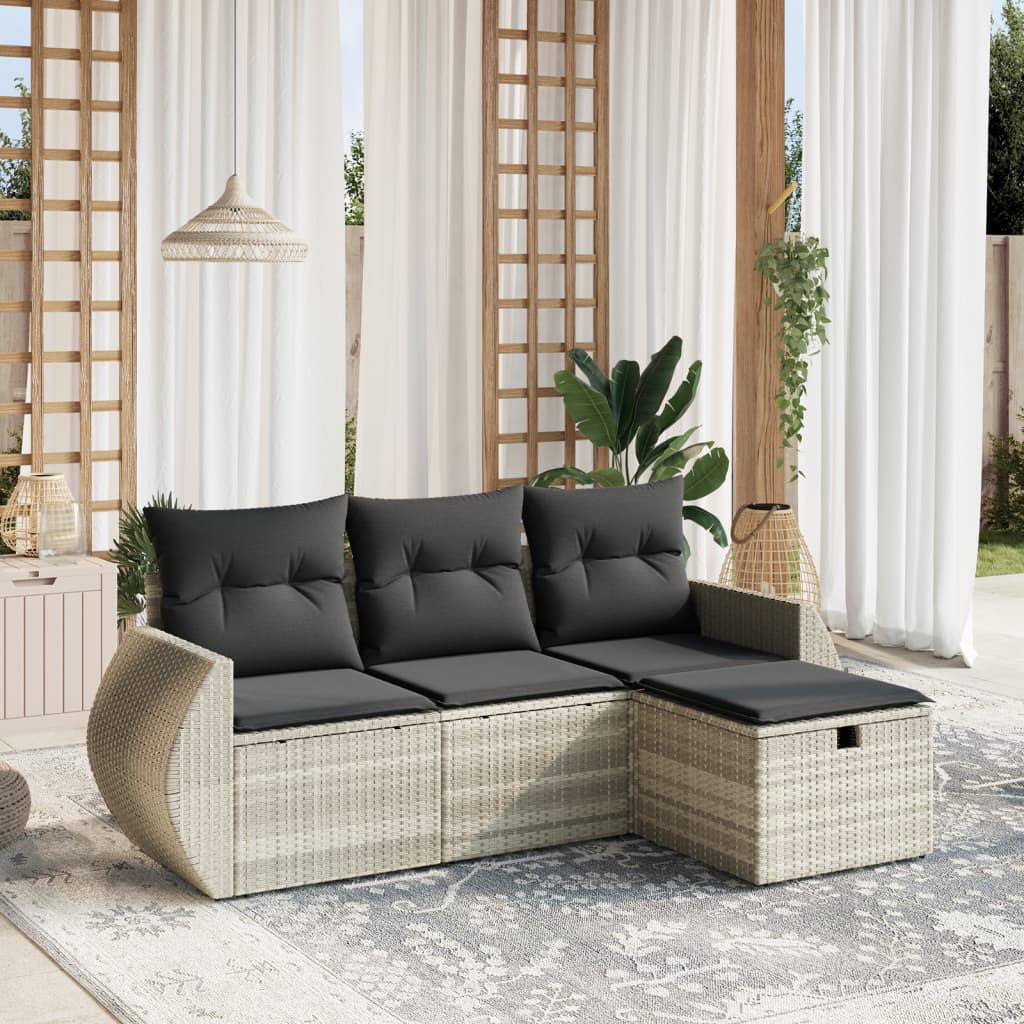 4-delige Loungeset met kussens poly rattan lichtgrijs Tuinsets | Creëer jouw Trendy Thuis | Gratis bezorgd & Retour | Trendy.nl